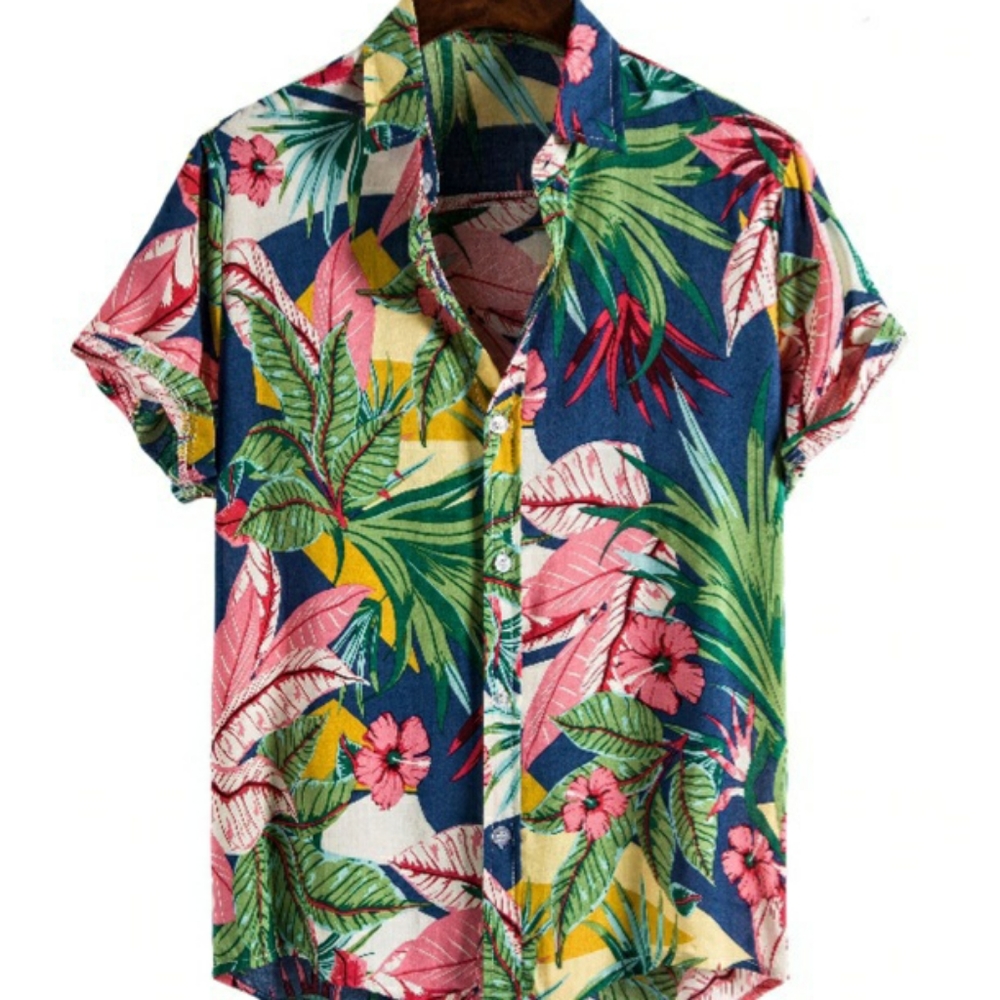 Men's retro tropical floral print hawaiian shirt